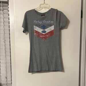 Harley-Davidson Gray Tee with Red and Blue Design